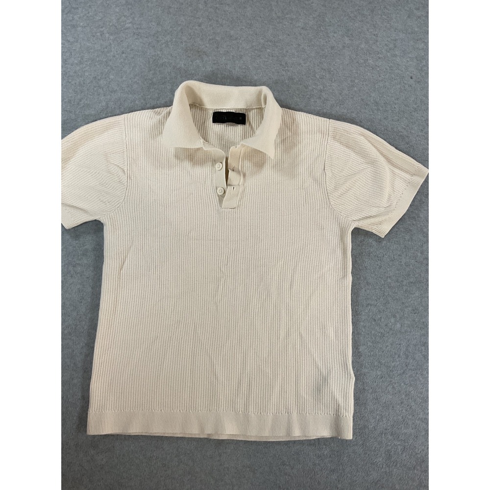 Zara Women Cream Beige Ribbed Knit Short Sleeve Polo Shirt Size M 2546